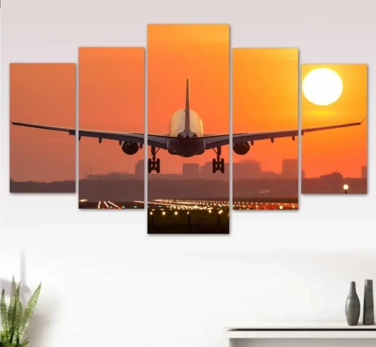 Avião ao pôr do sol — mosaico